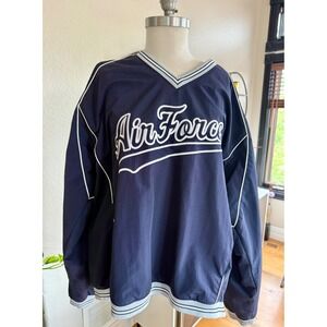 Vintage Air Force Embroidered Pullover Windbreaker Jacket‎ Size XL Navy side zip